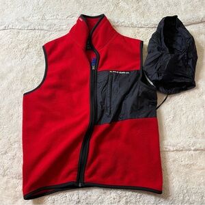 Vintage RL Polo Jeans Co Fleece Vest medium  Red Black Full Zip Hood Mens